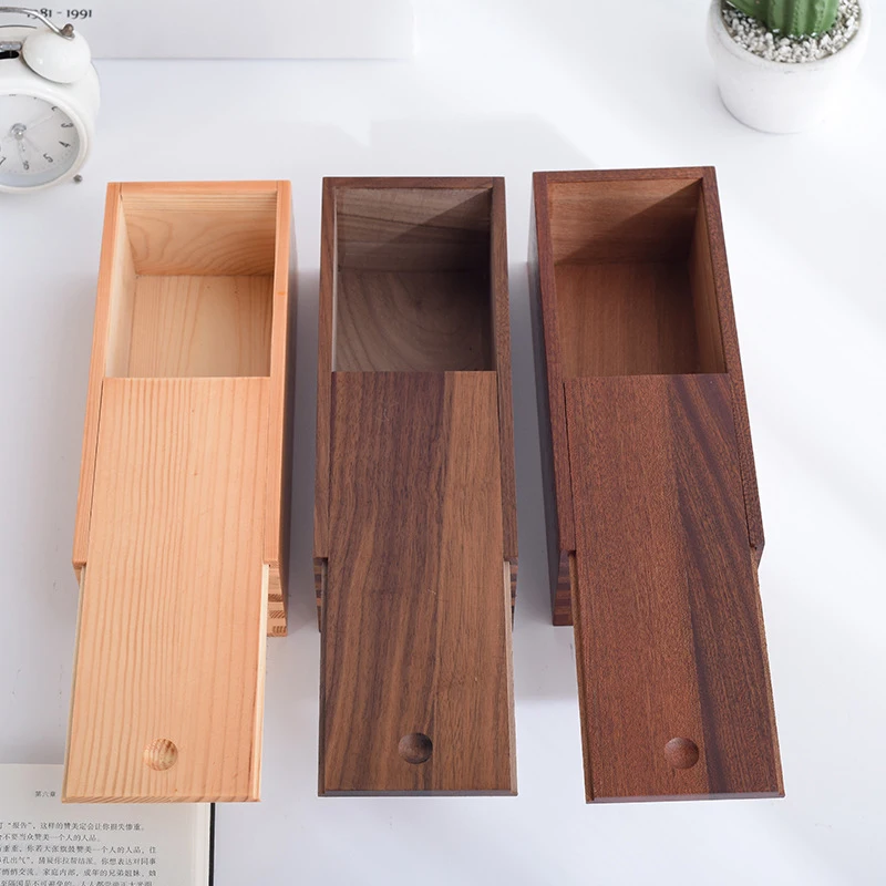 Small Unfinished Wooden Pencils Boxes with Sliding Lids Gift Packaging Customized Cheap Wood Slide Top Box