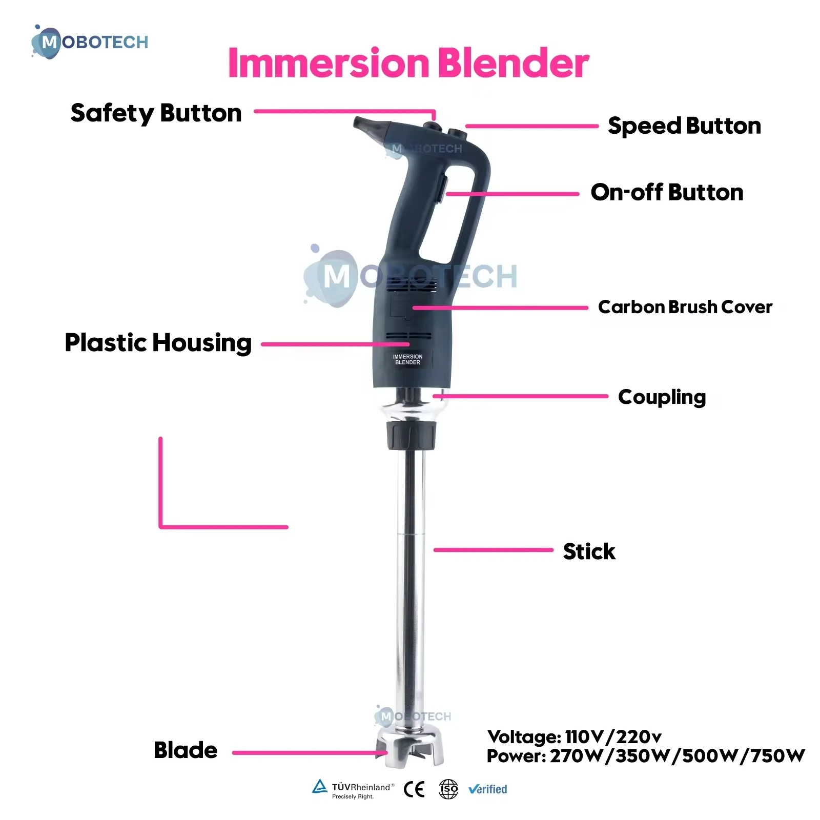 Mobotech Electric Commercial Immersion Blender Hand Stick Blender Mixer