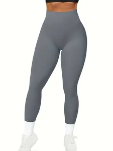 Dark Grey Full Length High Waist Yoga Pants with Lightweight Feature and Solid Pattern  Yoga Pants for YOGO Sports Fitness