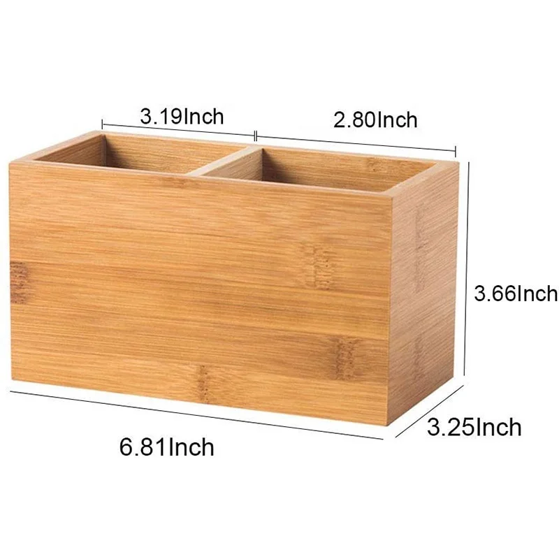 Бамбуковый держатель для ручек, деревянный подстаканник для карандашей, настольный милый многофункциональный держатель с дистанционным управлением и 2 ячейками (бамбук)