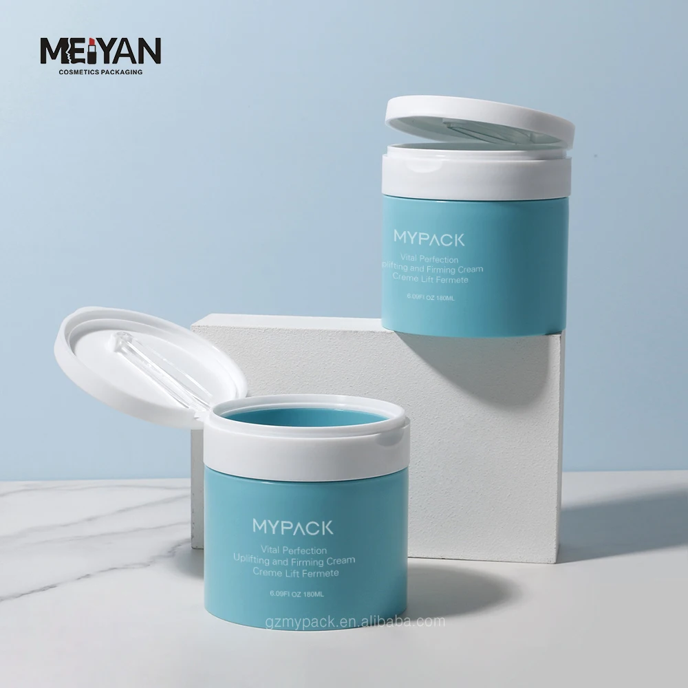 MYPACK Matte Bule 180ml Double Wall Empty pp Plastic Cosmetic Scrub Cream Toner Pads Cleansing Balm Jar with Tweezer