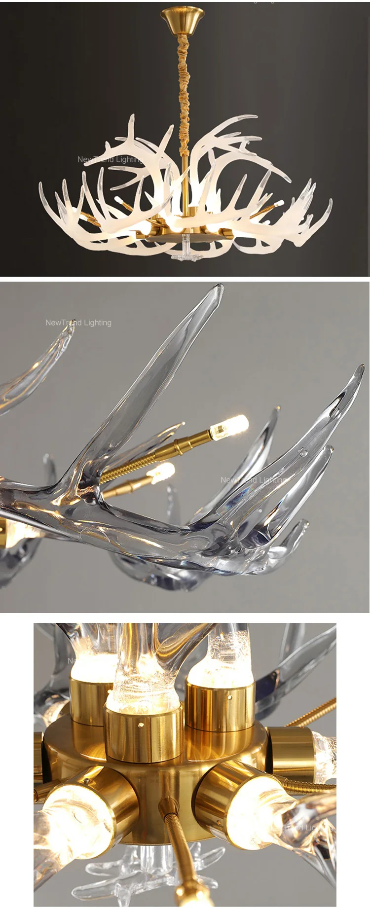 cpl 214 modern design indoor decoration custom hotel villa club gallery home dining living room metal acrylic antler branch chandelier-3