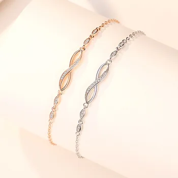 VANA Trendy Jewelry 925 Sterling Silver Infinity Bracelet Heart-Shaped Charm Bracelet Love Chain Bracelet For Women