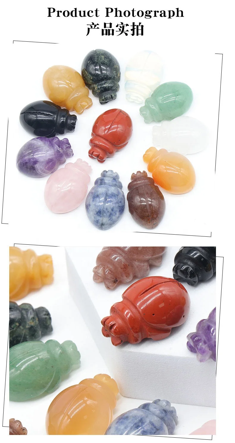 1 Inch Beetle Crystal Agate Stone Mini Carved Animal Half Jewel Craft Ladybug Ornament