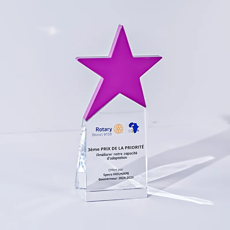 product new arrival custom crystal glass trophy and crystal award plaque personalized business souvenir with metal colorful star trophy-5