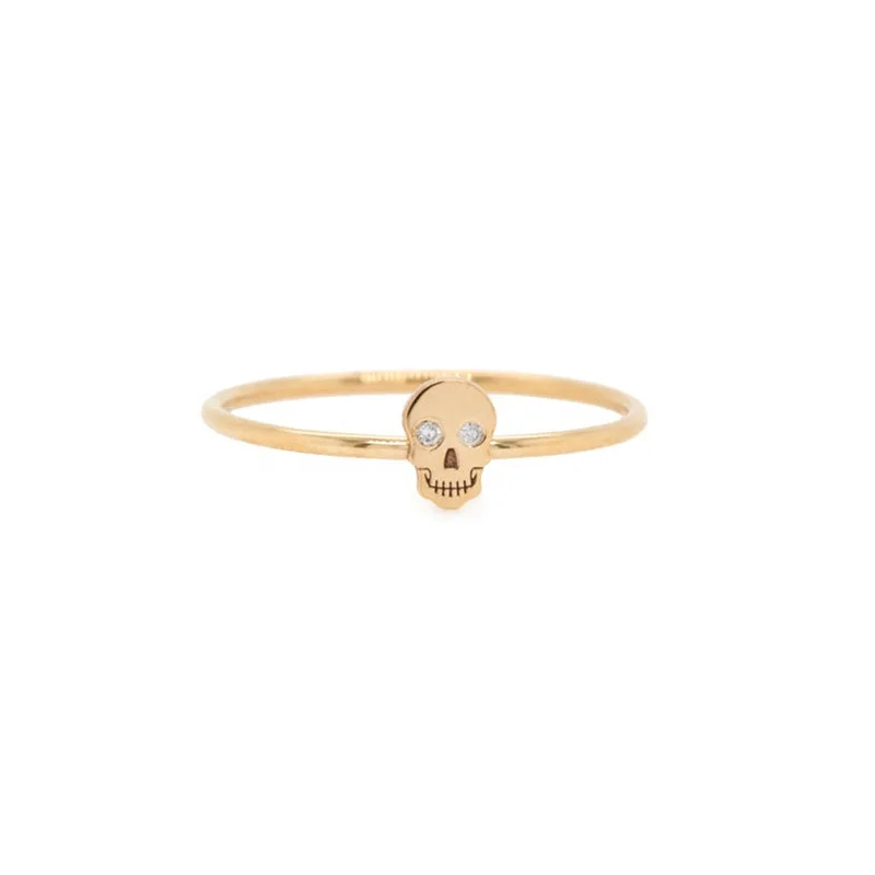 Milskye Simple Style 925 Sterling Silver Hip Hop Skull Skeleton Gold Vermeil Diamond Ring