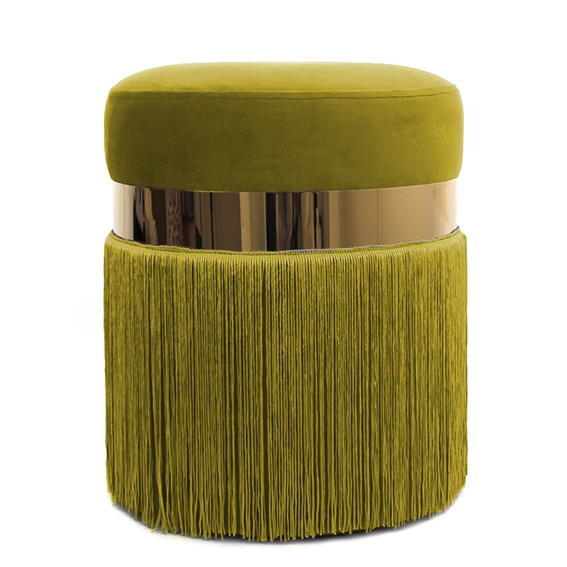 High Quality Living Room Furniture Velvet Designer Round Gold Ottomans Modern Pouf Cushion Stool with Tassels