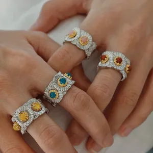 Exquisite 925 Silver Gem Ring for Women  Vintage Style with Gold Plating