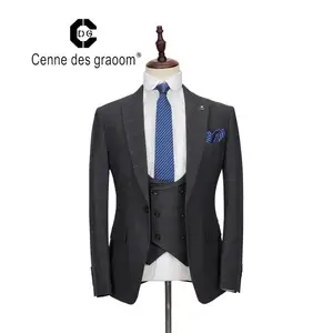 2020-Mens Suits 3 Piece Slim Fit  High-grade Plaid Fabric Dinner Suit for Men Cenne Des Graoom Lapel Blazer Waistcoat Trousers