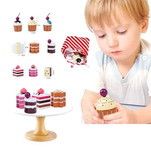 Hot sale New Design Colorful Pretend Play Food Set Wooden Cupcake Creamcake Dessert Toy for Kids