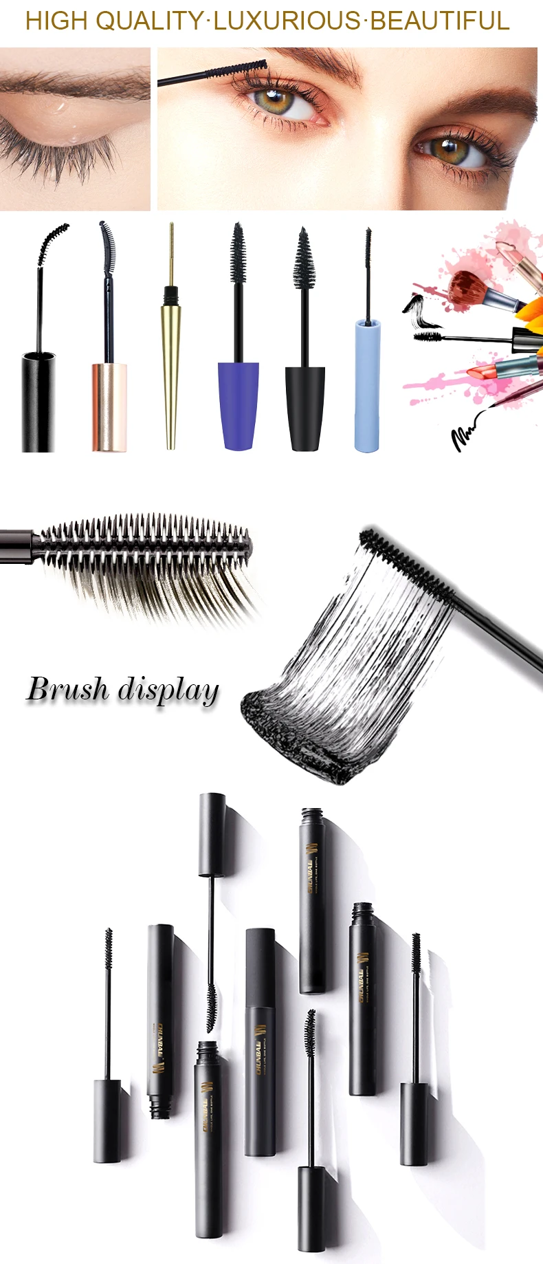 Eco Friendly Recycled Luxury Gold 10ml Frosted Eyelash Brush Matt