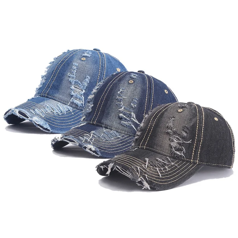 Washed Denim Distressed Baseball Cap - Adjustable & Versatile display picture 1