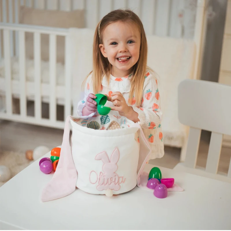Personalized Embroidered Easter Baskets Cute Baby Girl Easter Basket