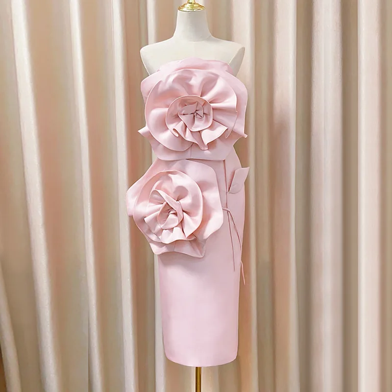 SB2545 Kimshein High Quality Midi Dress with Flower Decor