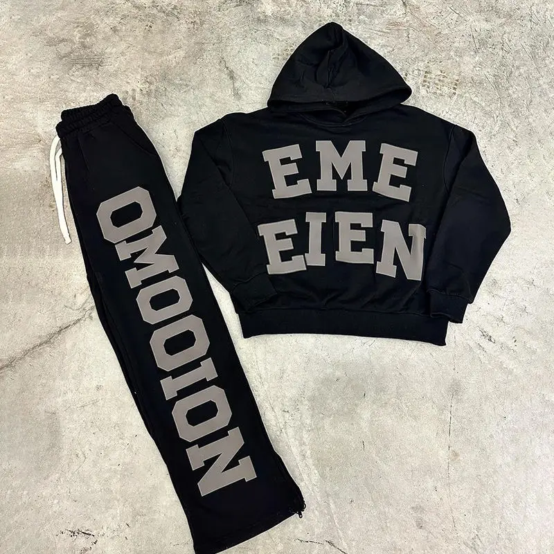 Custom Clothing Manufacturers Custom Tracksuits Blank Unisex 2 Piece Set Sweatsuit Sweatpants and Heavyweight Hoodie Set for Men gallery 3