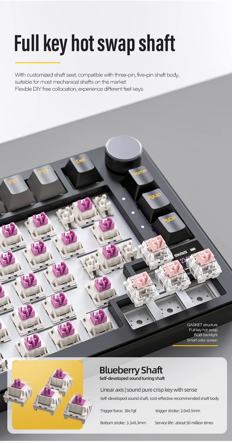 Attack Shark X85 PRO Three Mode RGB BT Wireless Mechanical Keyboard with Display Customized Hot Plug Game Mechanical Keyboard