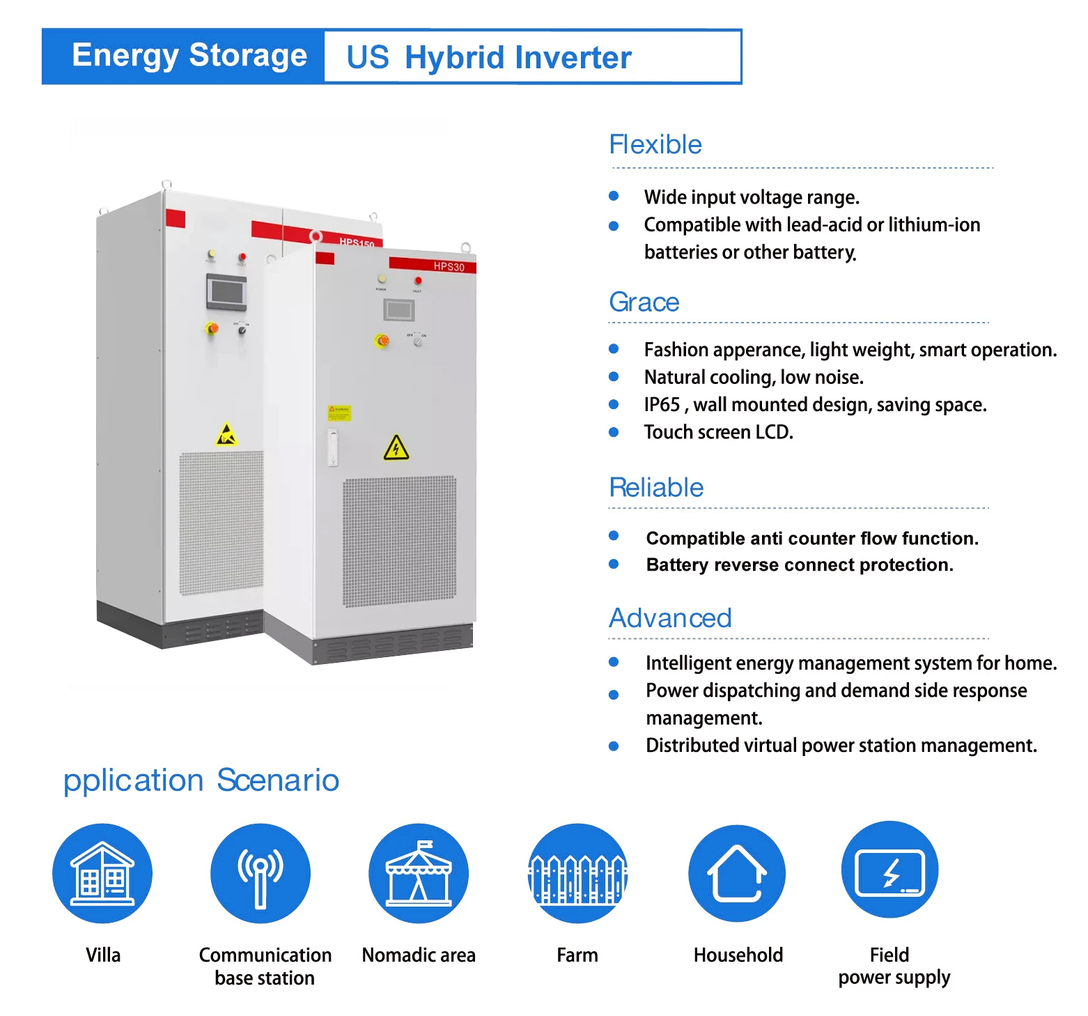 Commercial Hybrid Solar Inverter 100kw Atess Hps 100-us Hybrid Three ...