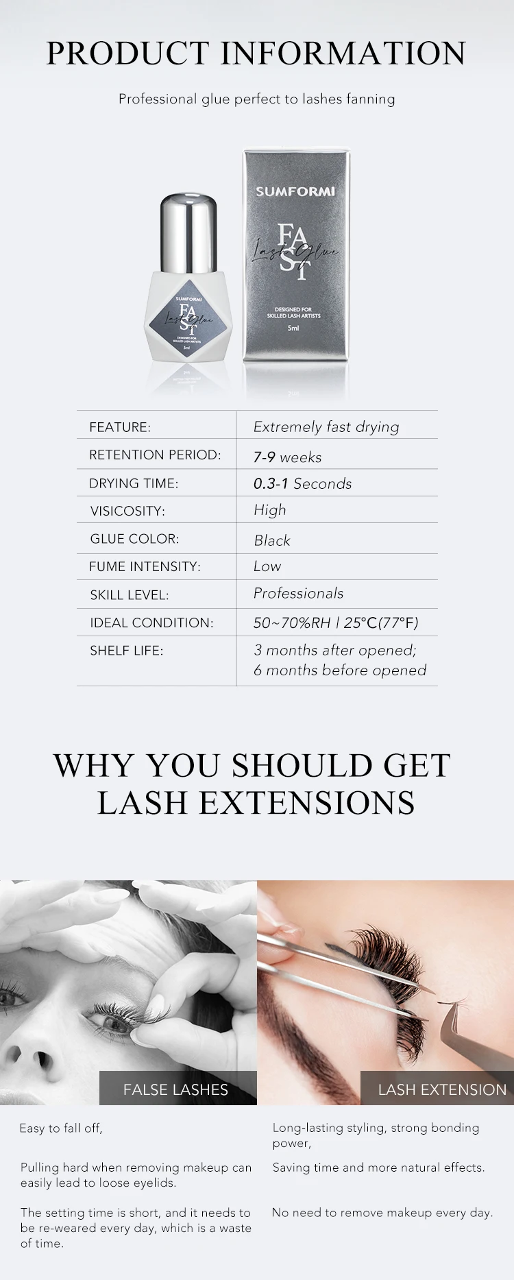 Sumformi Custom Eye Lash Extension 0.31s Glue Glue Lashes Extension