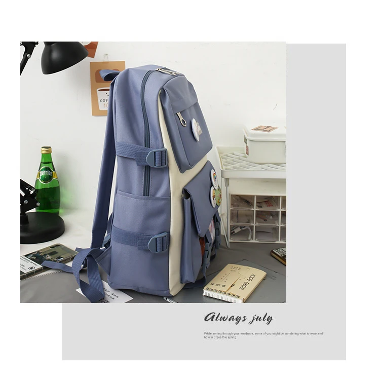 5 Pcs/set Women Laptop Backpack Canvas School Bags For Teenage Girls ...