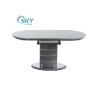 Oval SKY Newest Design Modern Ceramic Oval Shape Extension Dining Table With Stainless Steel Strip