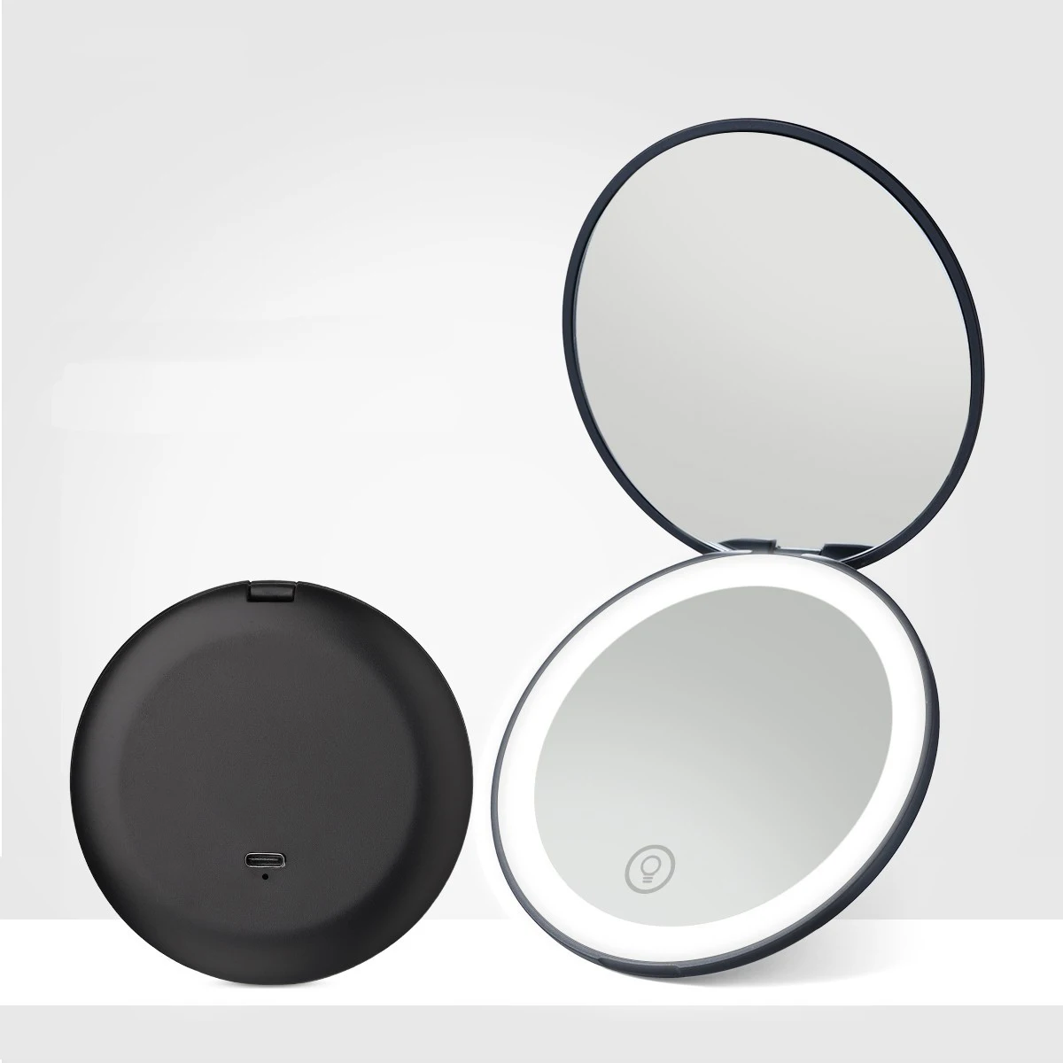 Gmgaic Double Side Mirror 2X Magnification Touch Screen Rechargeable Pocket 12 Lights LED Mirror for Women Cosmetic