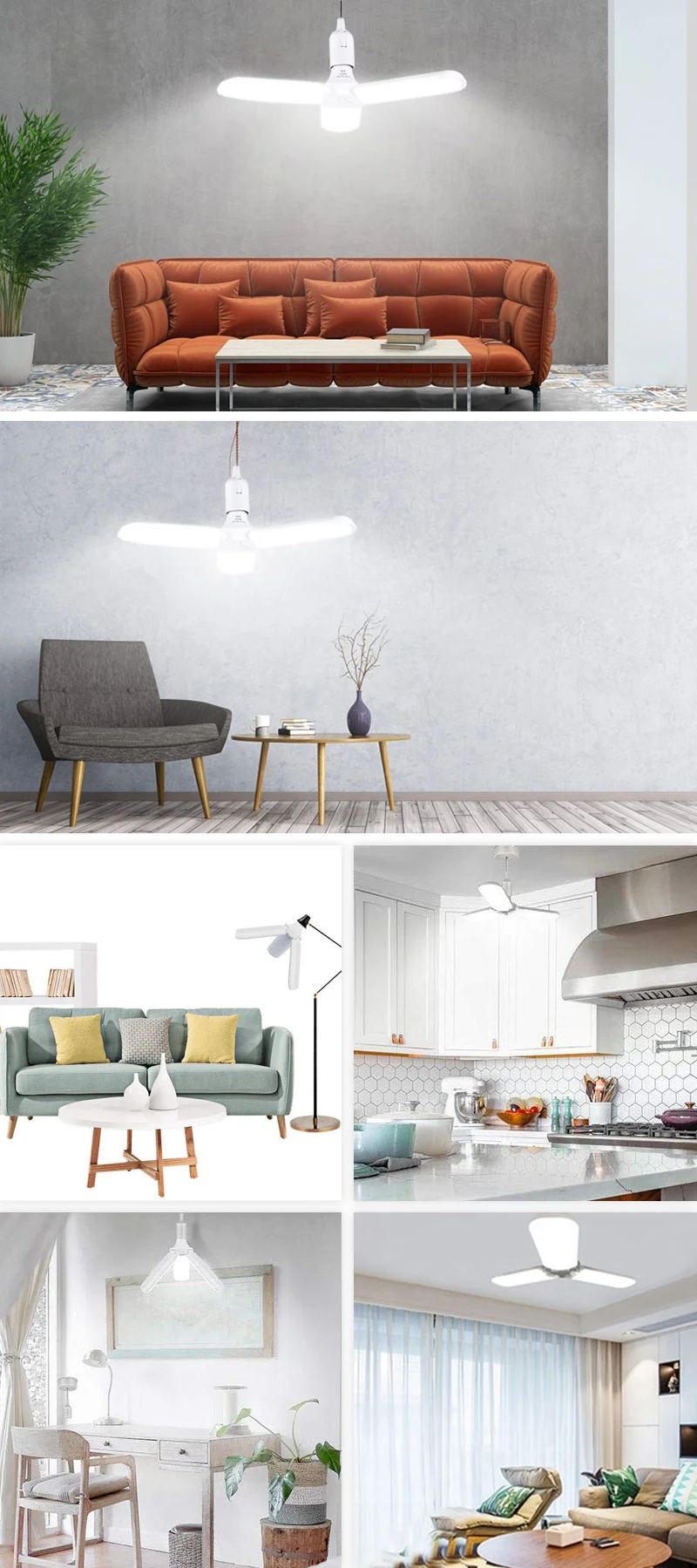 Super Bright Energy Saving 30W 38w 45W 54W Aluminum E27 Base Foldable Fan Blade LED Bulb Light