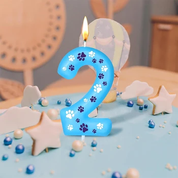 Candela Di Compleanno Numero 3 A Tema Cane Con Zampa - Cera Per Torta - Decorazione Festa