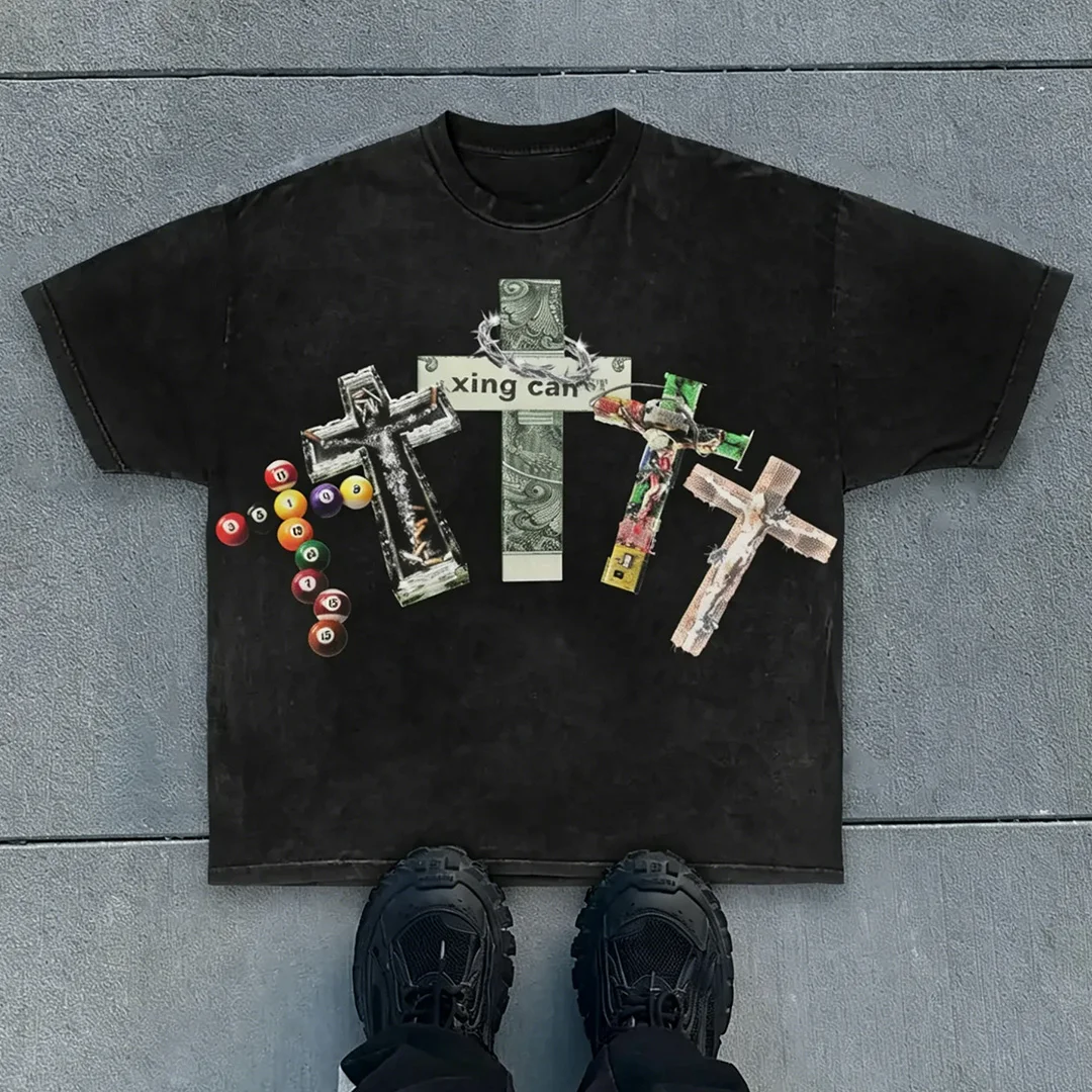 Direkte fra fabrikken: 100 % bomuldsoversized T-shirt til mænd, streetwear i vintage-vasket udgave, individuelt tilpasseligt med strasssten og silkeskærmstryk til lav pris