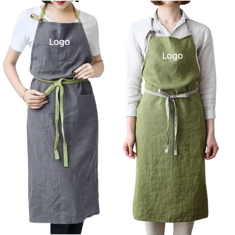 Қалта және ұзын белдікпен жасалған сәндету, тырнақ, шаш, спа процедуралары мен күнделікті ас дайындау үшін пайдаланылатын таза зығыр мақта япондық фартук