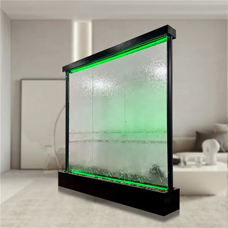 Customized Modern Stainless Steel Movable Panel Room Divider Indoor Glass Waterfall Fountain for Home Outdoor Use