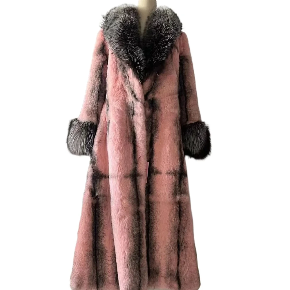 OFTBUY Women Luxury Rex Rabbit Fur Coat - Extra Long & Warm