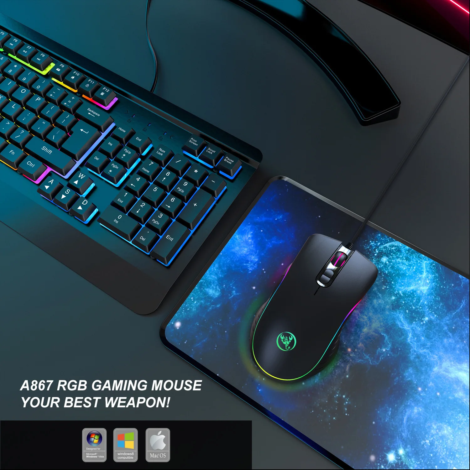 2022 Dropshipping Four-speed Adjustable 6400dpi Macro A867 RGB Luminous Gaming Mouse Electric Competition Wired Mouse