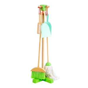 EDULAND Multifunctional Mini Simulation Wooden Broom Mop Suit Toy Early Childhood Pretend Play Preschool Sweeping Cleaning Tool