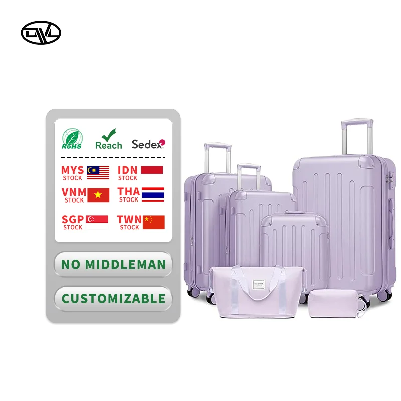 Lilac Color  ABS Trolley Luggage Set Customizable Logo Waterproof Stylish-Featuring Luxury Modern Classic Cartoons Polyester
