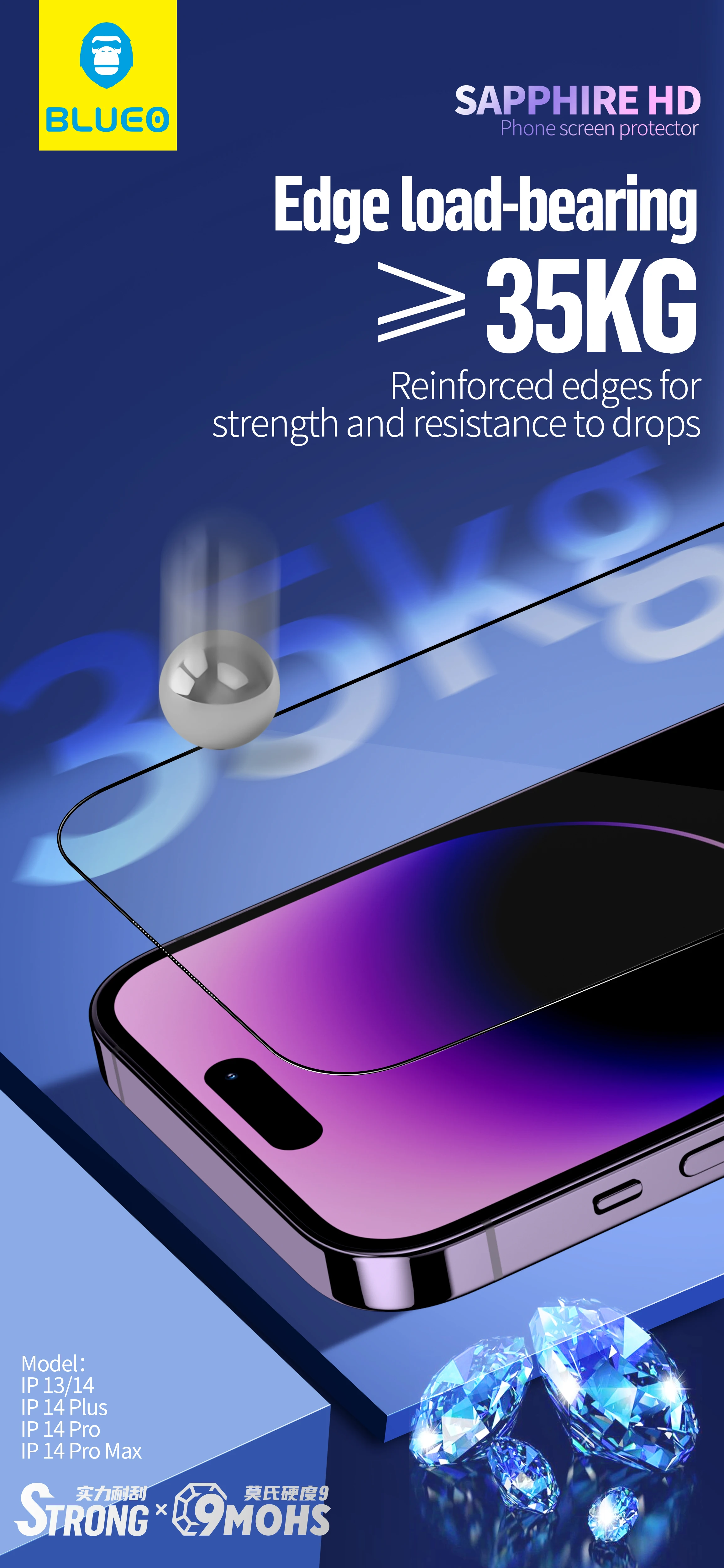 Blueo High Quality Scratch-Resistant Anti-explosion Sapphire Glass Screen  With Installation Tray for iPhone 14 Pro Max