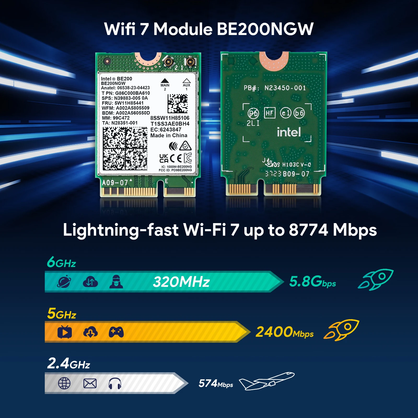 Intel Be200 Embedded EDUP 8774Mbps Intel Wifi 7 BE200 Network Card Server 802.11be PCIe Wifi ...