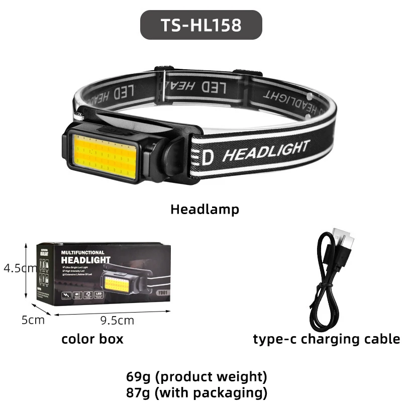 New Design Orange Mini Light Portable Rotating Headlamp Warm White Head Light Led Headlamp Rechargeable Cob Amber Headlamp factory