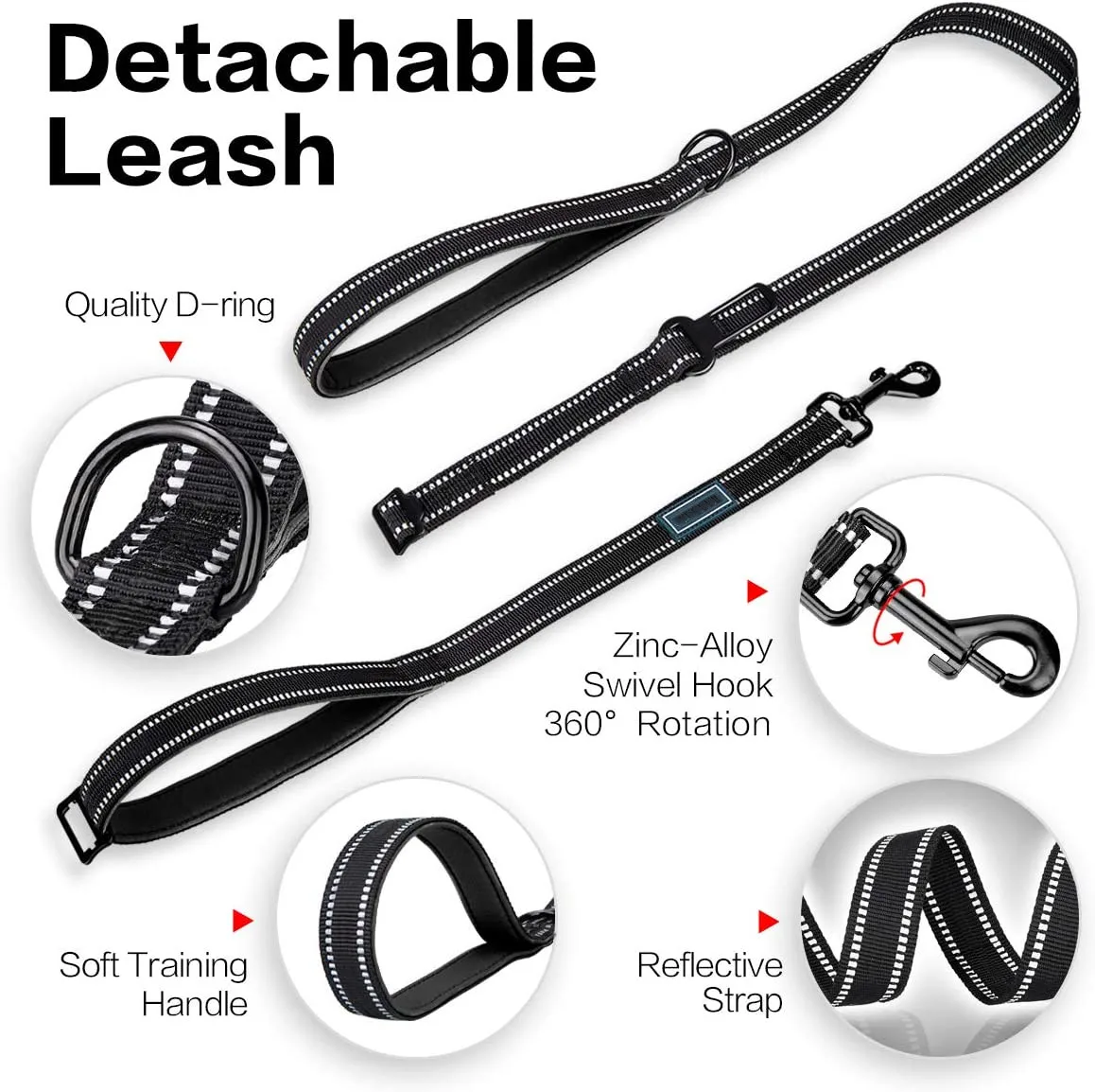 Oem 2 In 1 Dog Leash Detachable Reflective Dog Leash With Car Seat Belt