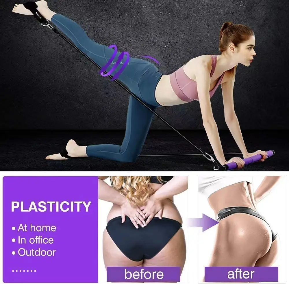 odm resistance bands set with workout bar pilates bar kit exercise elastic band with handles and door anchor for whole body training-6