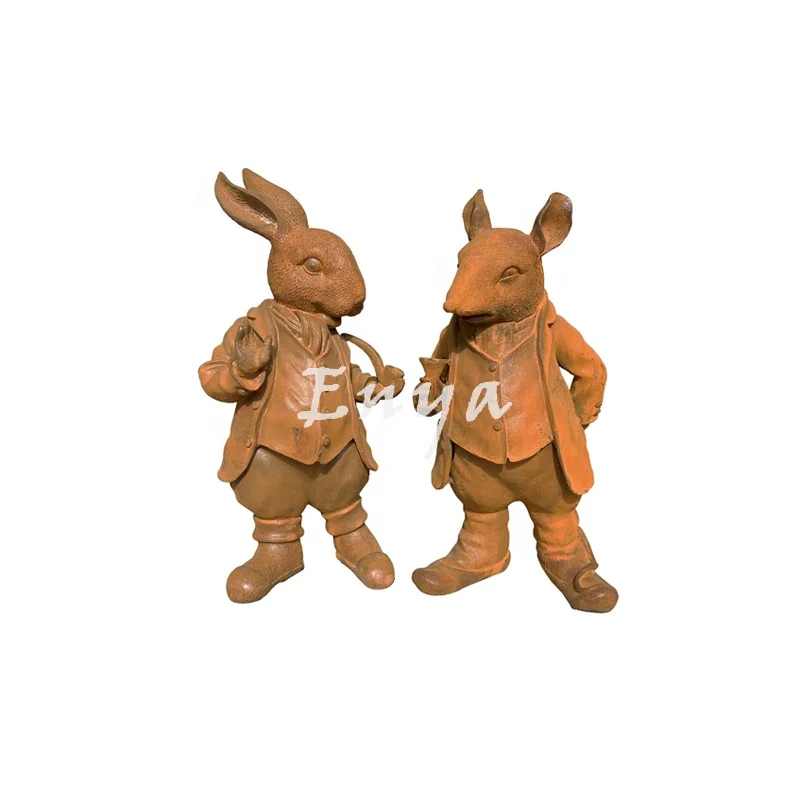 Factory Direct Wholesale Rustic Cast Iron Animal Garden Lawn Ornaments Art Metal Garten Deko Animal Statue Sculpture Figurines