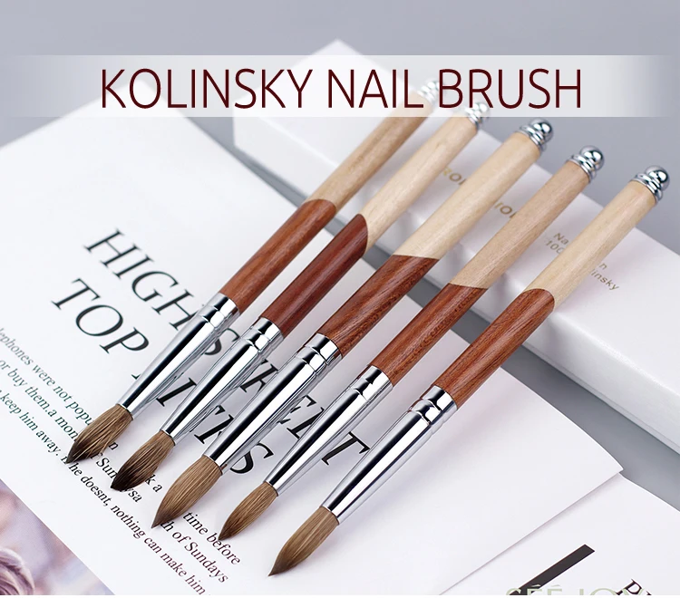 100% Pure Kolinsky Acrylic Nail Brush Size 8,Red Wood Handle Nail