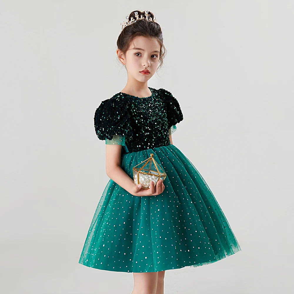 2022 Sequin Summer Party Dress for Girls Luxury Wedding Ceremony Kids Ball  Gown Tutu Frocks Teenager 2 to 12 Years