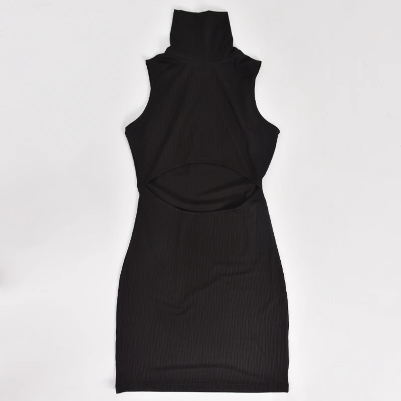 XF459 Women's summer new high collar sleeveless sexy hollow out dress