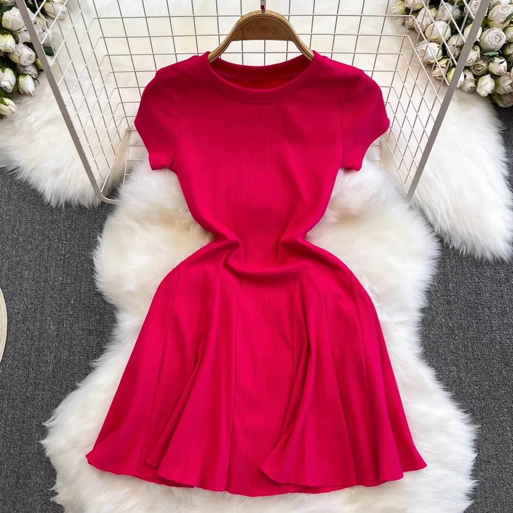 chinese dress ladies XPSDEPO Women's Casual Square Neck Puff Sleeve A-Line Short Dress Mini  Dress Red at Amazon Women's Clothing store main image 0