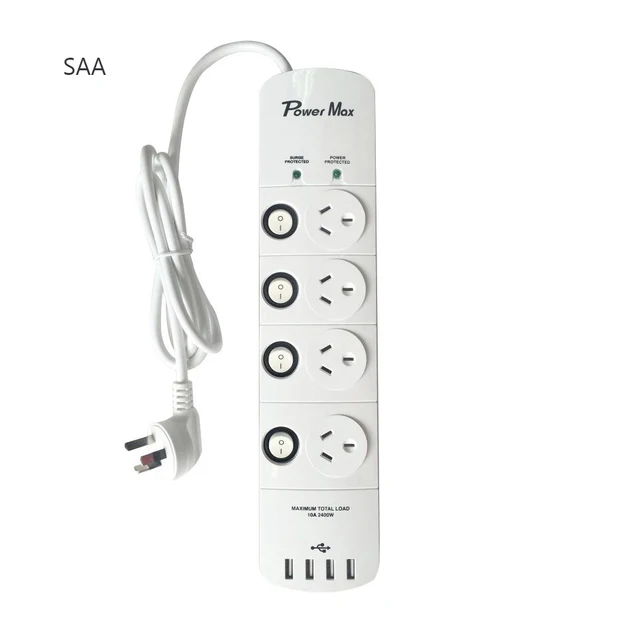 SAA 4 6 8 Way Electric Extension Board 4 Outlet 4 USB Surge Protector, Australian SAA Power Strips AU Socket