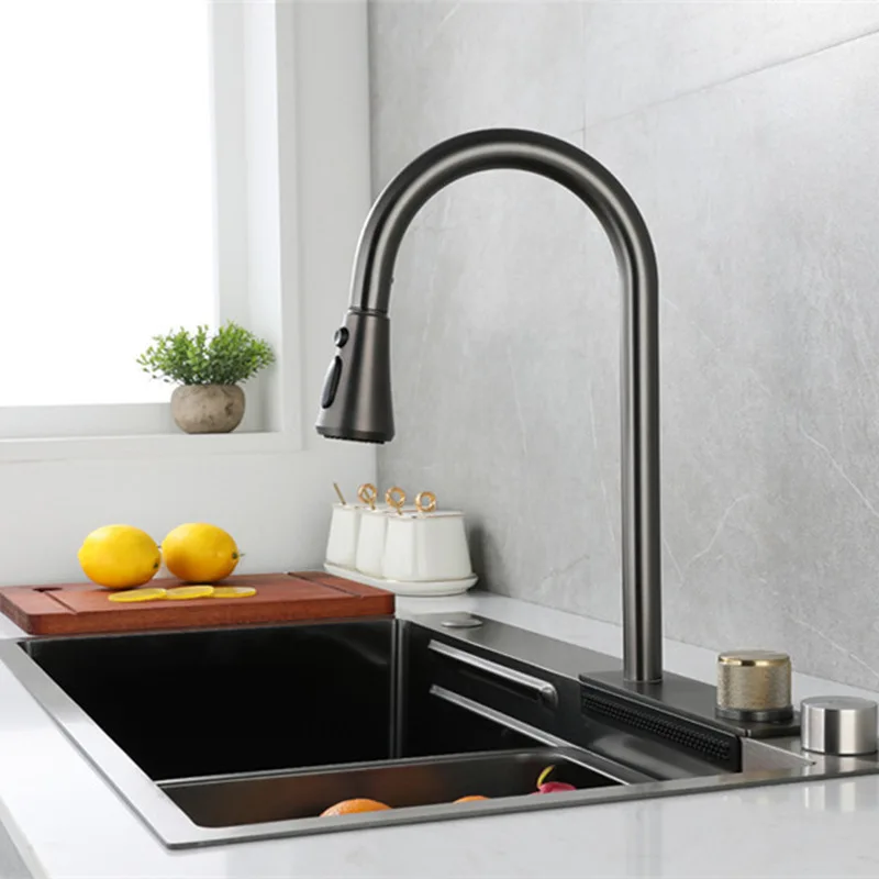 Trends Metal Grey Stainless Steel Kitchen Sink Sets With Flying