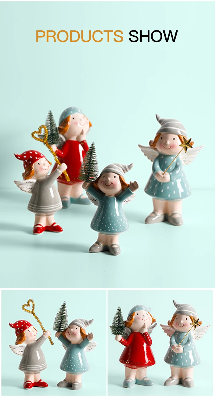 Wholesale Holiday Decoration Ceramic Mini Girl Angel Wings Christmas