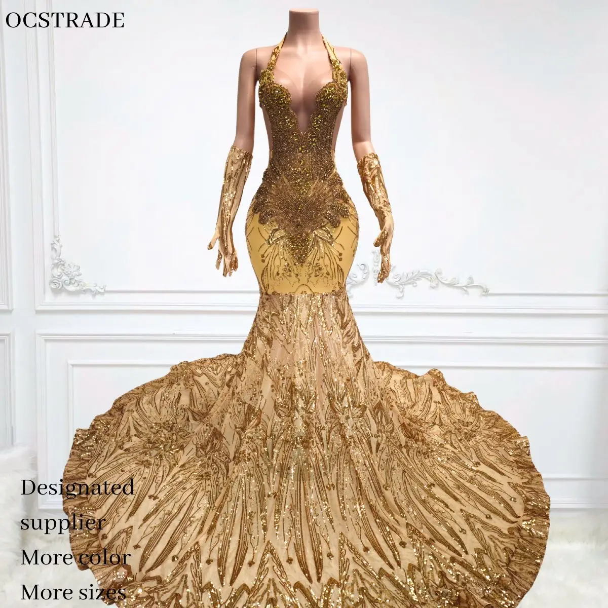 Ocstrade Handmade Luxury Gold Rhinestone Prom Dresses Elegant Halter Neck Sexy See Through Mermaid Prom Dresses With Gloves| Alibaba.com Ocstrade Handmade Luxury Gold Rhinestone Prom Dresses Elegant Halter Neck Sexy See Through Mermaid Prom Dresses With Gloves| Alibaba.com