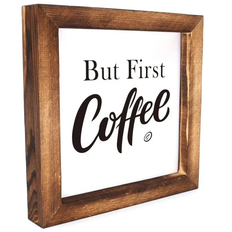 Wooden But First Coffee Framed Block Sign