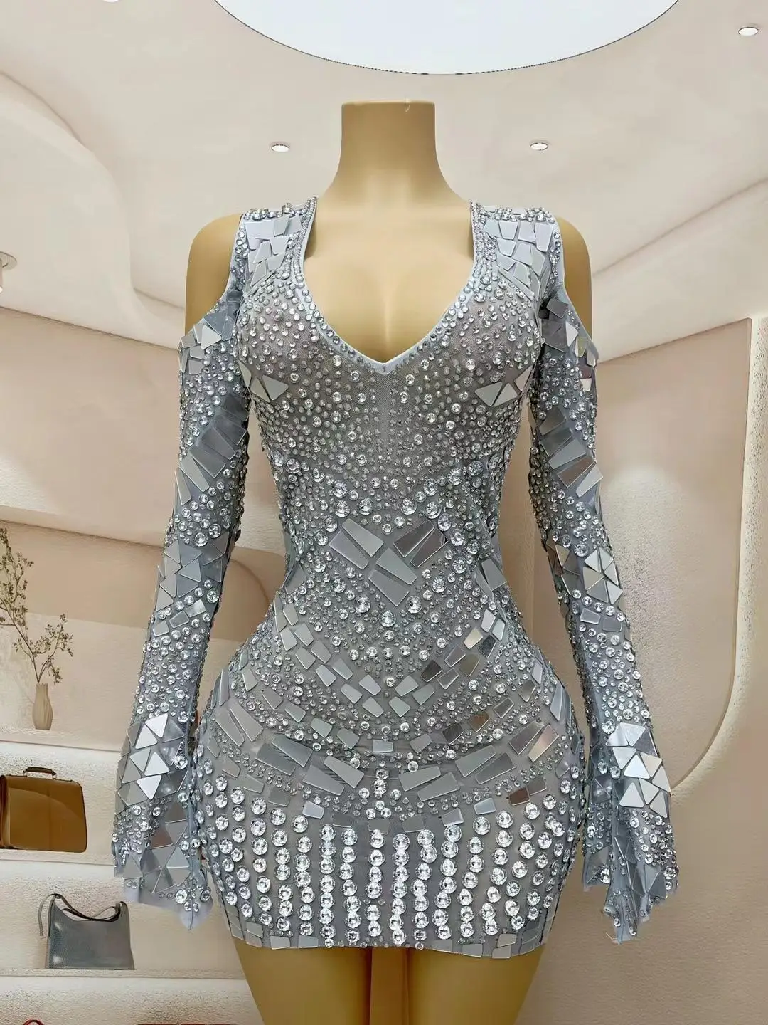 Elegant Boutique Clothing Cut Out Sequin Diamond Dinner Gown